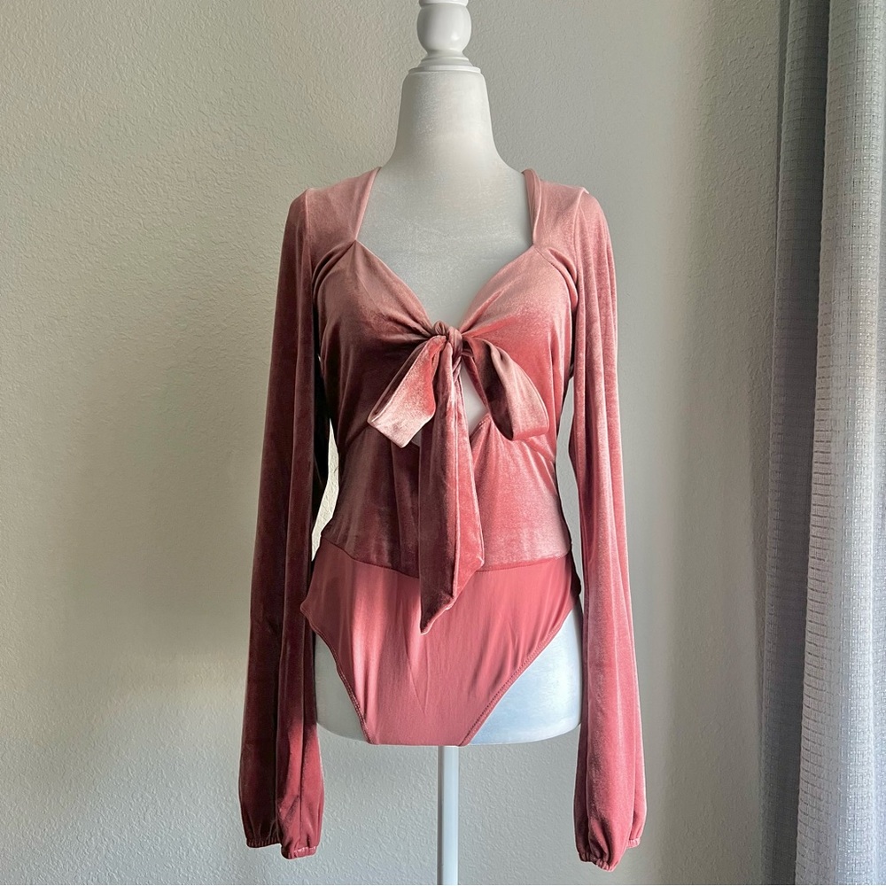 Pink Velvet long sleeve bodysuit with cutout